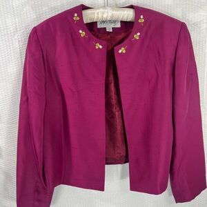 Vintage Lord & Taylor Cropped Short Burgundy Floral Collar, Blazer 14 Women